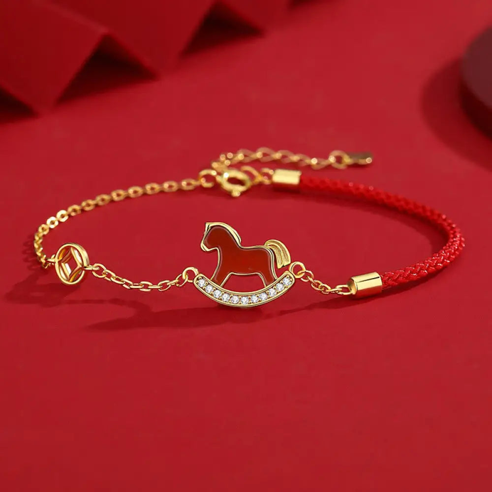 Buddha Stones 925 Sterling Silver Year Of The Horse Design Red Agate Confidence Earrings - Red String Horse Bracelet