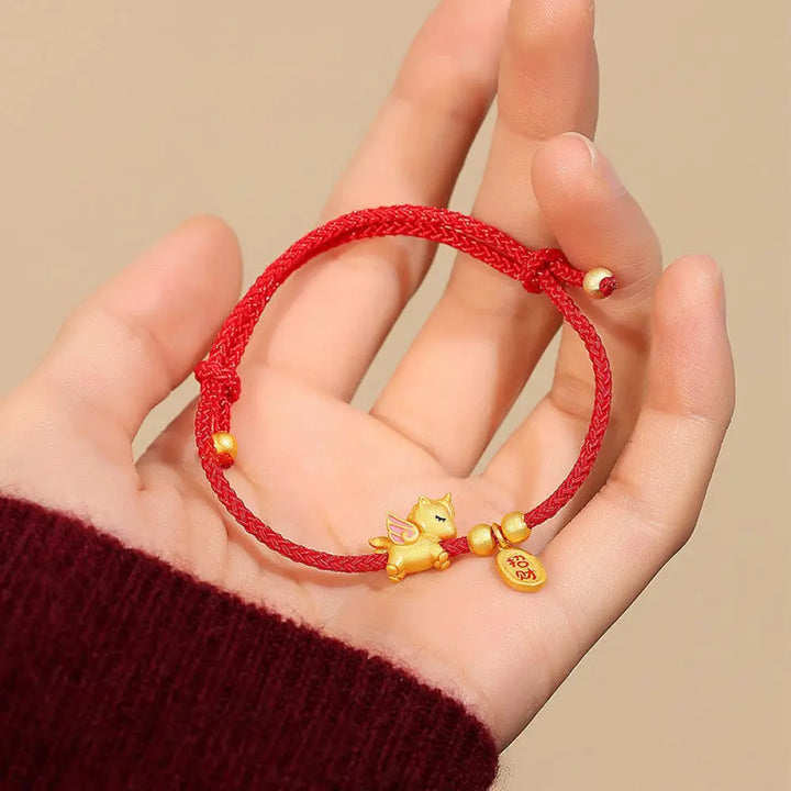 Buddha Stones 925 Sterling Silver Year Of The Horse Lucky Fortune Red String Strength Bracelet - B Style(Wrist