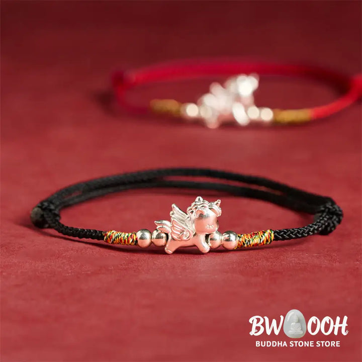 Buddha Stones 925 Sterling Silver Year Of The Horse Prosperity String Bracelet - Bracelet