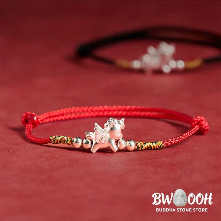 Buddha Stones 925 Sterling Silver Year Of The Horse Prosperity String Bracelet - Bracelet