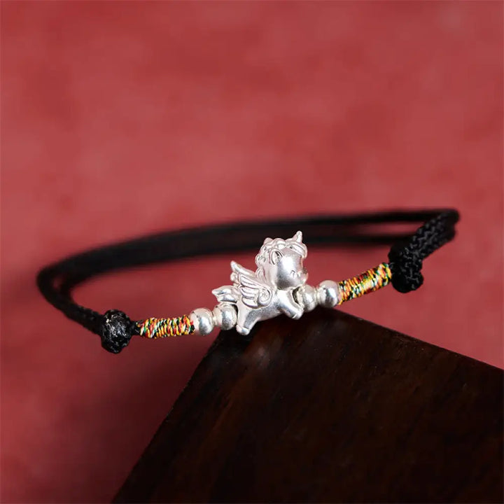 Buddha Stones 925 Sterling Silver Year Of The Horse Prosperity String Bracelet - Black(Wrist Circumference: 14-18cm)