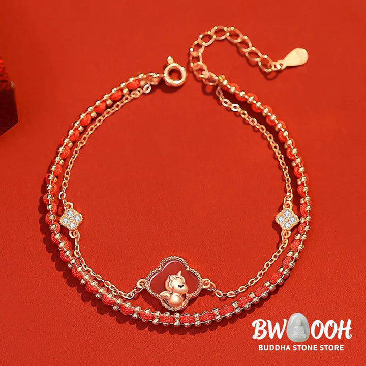 Buddha Stones 925 Sterling Silver Year Of The Horse Red Agate Hetian Jade Confidence Bracelet - Bracelet