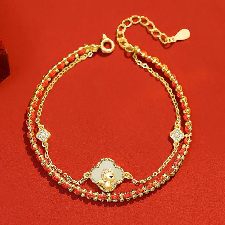 Buddha Stones 925 Sterling Silver Year Of The Horse Red Agate Hetian Jade Confidence Bracelet - Hetian Jade(Wrist