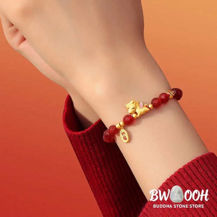 Buddha Stones 925 Sterling Silver Year Of The Horse Red Agate Lucky Fortune Confidence Bracelet - Red Agate(Wrist