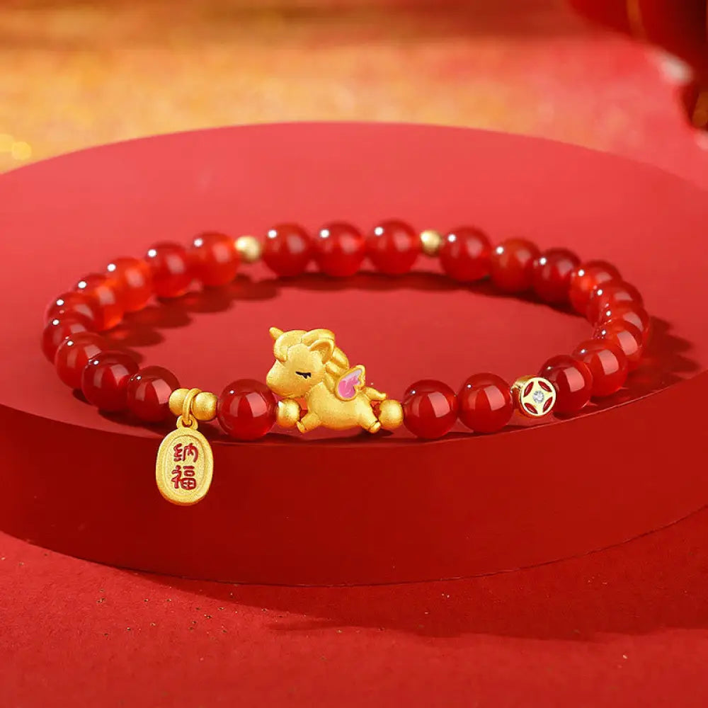 BWOOOH 925 Sterling Silver Year Of The Horse Red Agate Lu