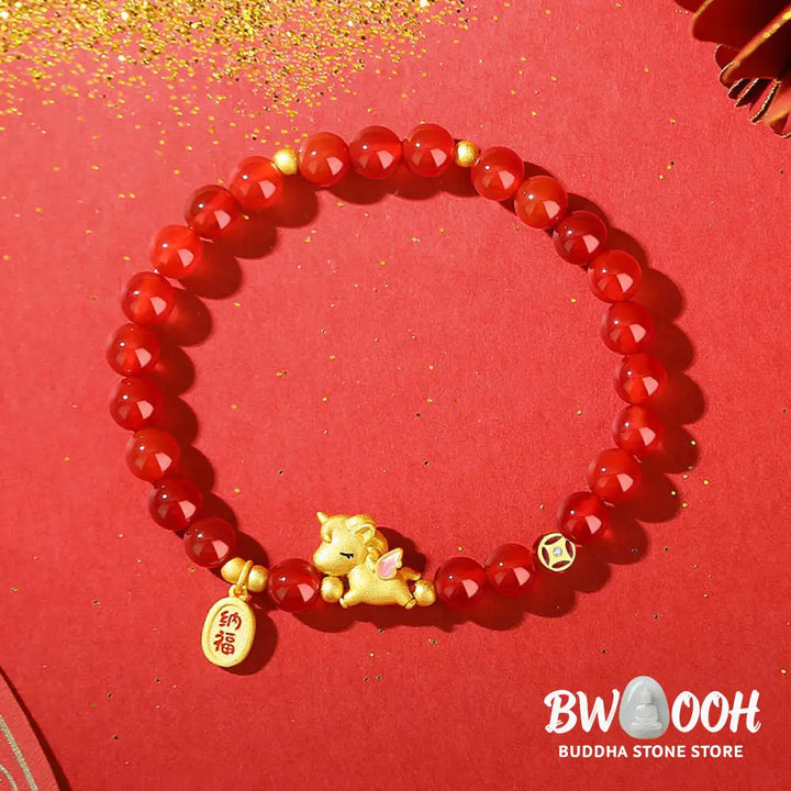 Buddha Stones 925 Sterling Silver Year Of The Horse Red Agate Lucky Fortune Confidence Bracelet - Red Agate(Wrist