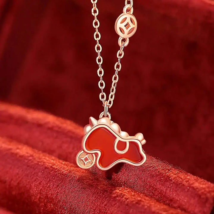 Buddha Stones 925 Sterling Silver Year Of The Horse Red String Red Agate Coin Charm Luck Bracelet - Horse Necklace