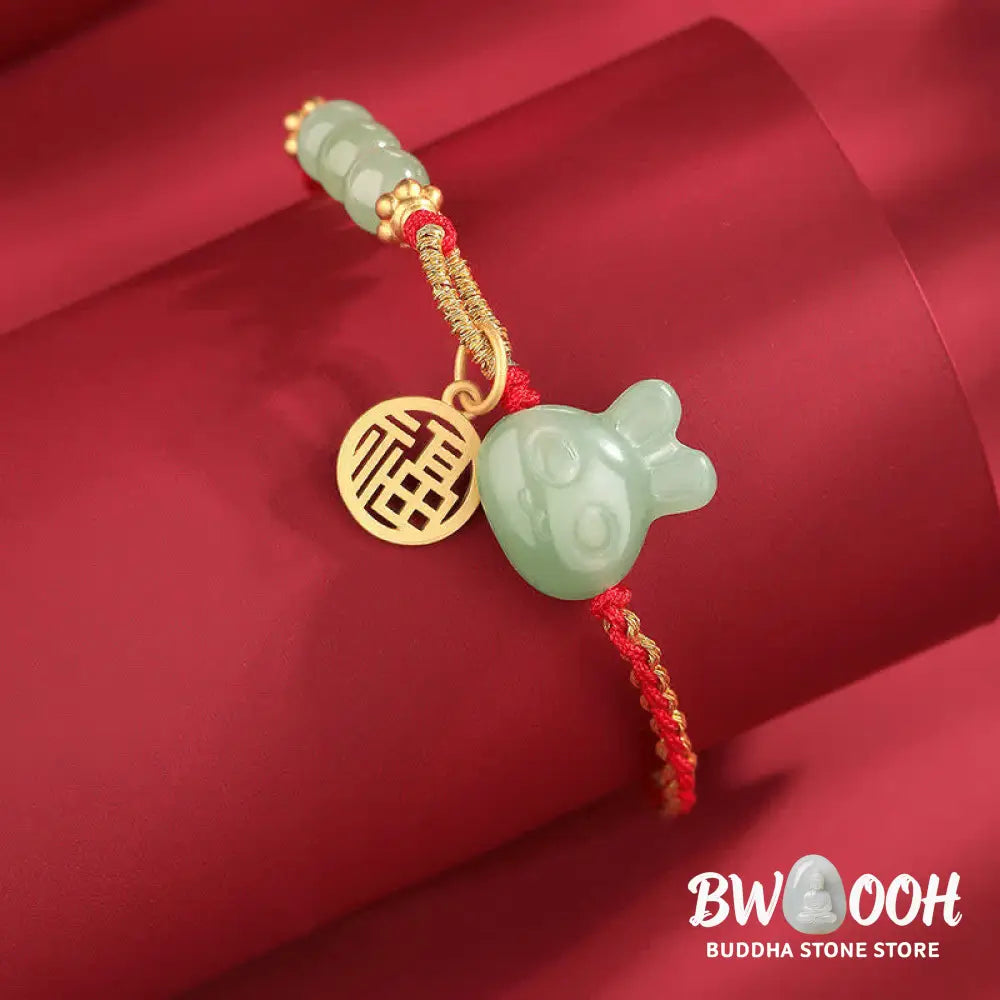 Buddha Stones 925 Sterling Silver Year of the Rabbit Hetian Jade Happiness Luck Red String Bracelet - BWOOOH - Hetian