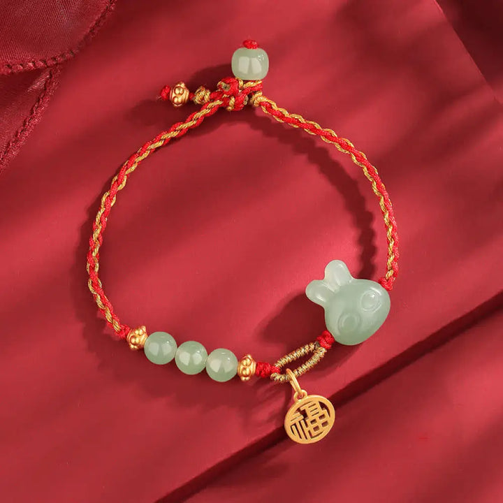 BWOOOH 925 Sterling Silver Year of the Rabbit Hetian Jade Happiness Luck Red String Bracelet – Jade and Silver crystal healing bracelet for healing and spiritual wellness
