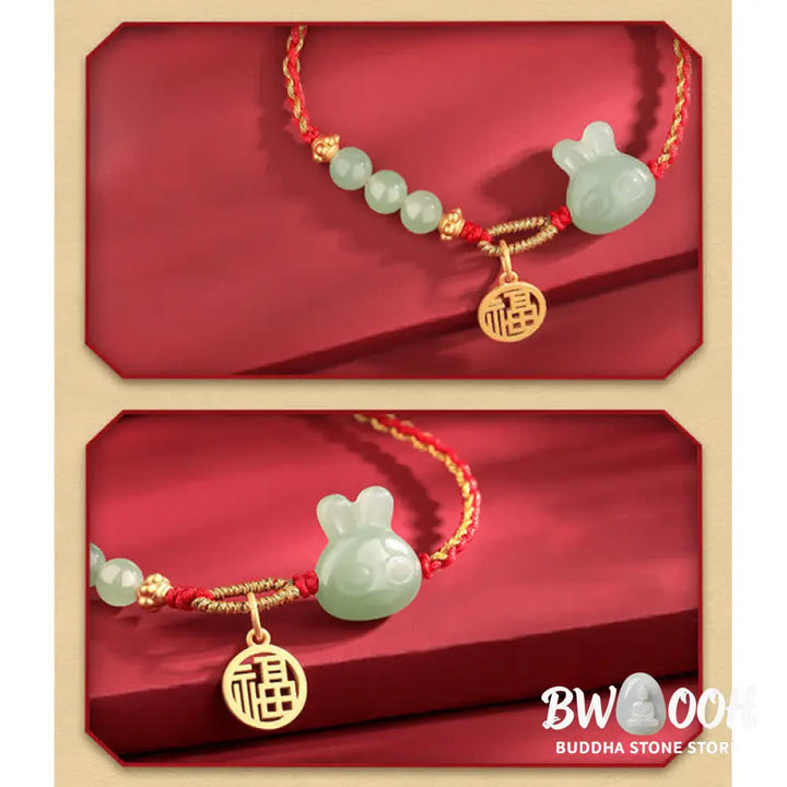 Buddha Stones 925 Sterling Silver Year of the Rabbit Hetian Jade Happiness Luck Red String Bracelet - BWOOOH - Hetian