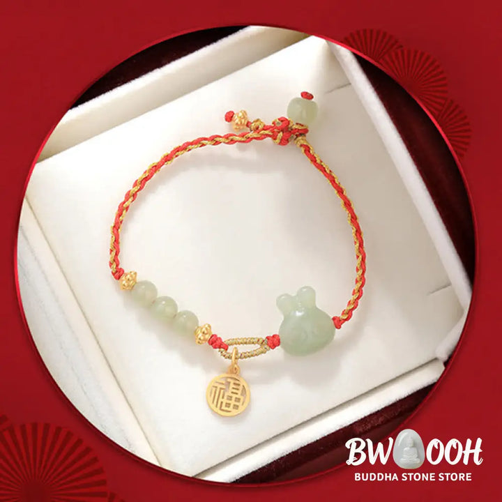 Buddha Stones 925 Sterling Silver Year of the Rabbit Hetian Jade Happiness Luck Red String Bracelet - BWOOOH - Hetian