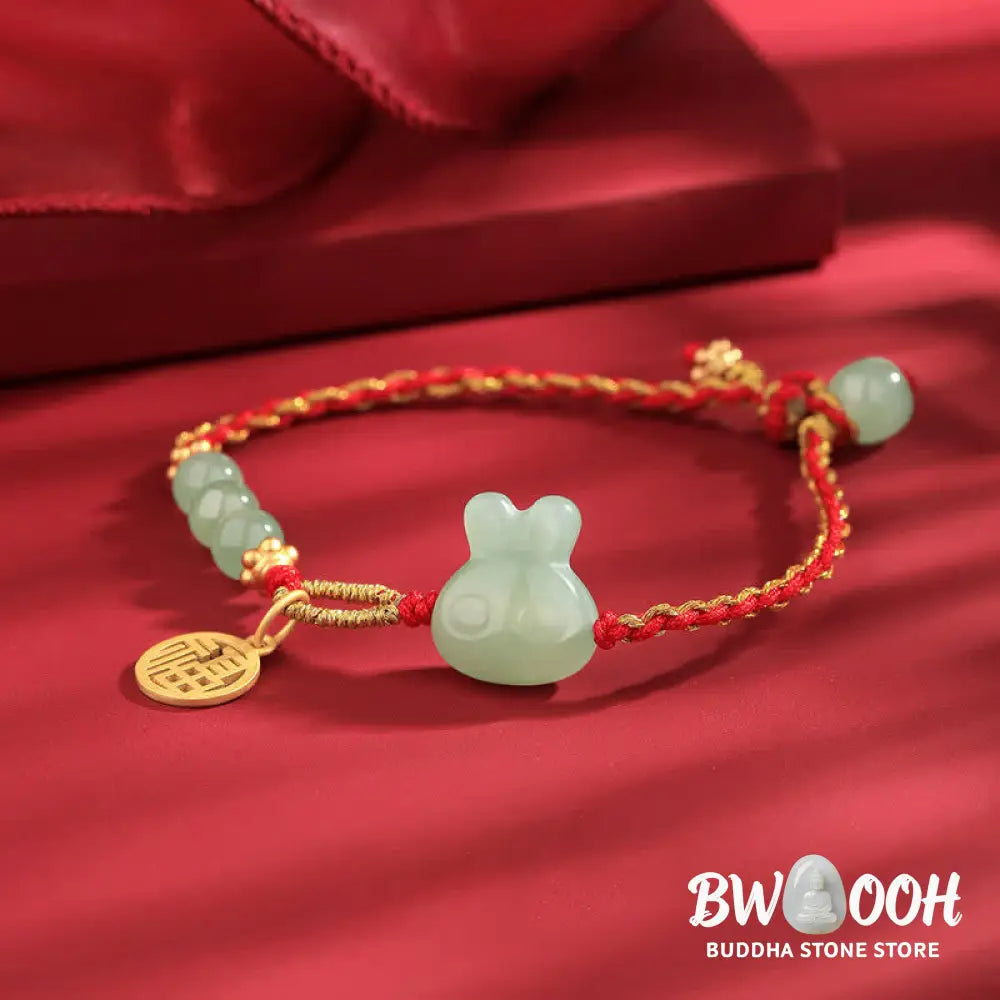 Buddha Stones 925 Sterling Silver Year of the Rabbit Hetian Jade Happiness Luck Red String Bracelet - BWOOOH - Hetian