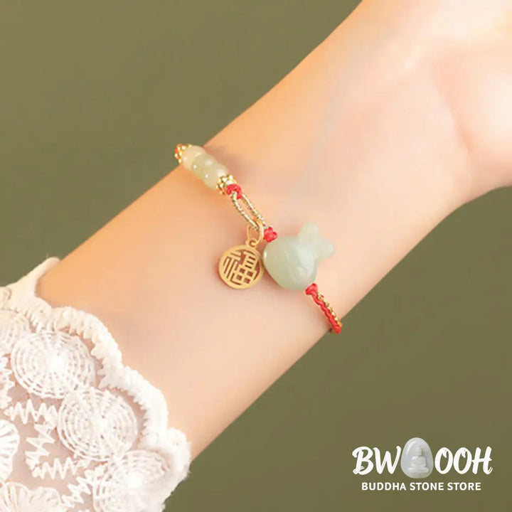 Buddha Stones 925 Sterling Silver Year of the Rabbit Hetian Jade Happiness Luck Red String Bracelet - BWOOOH - Hetian