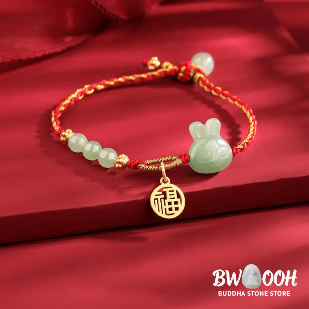 Buddha Stones 925 Sterling Silver Year of the Rabbit Hetian Jade Happiness Luck Red String Bracelet - BWOOOH - Hetian