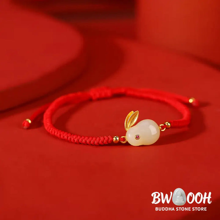 Buddha Stones 925 Sterling Silver Year of the Rabbit Hetian White Jade Luck Red String Protection Bracelet - BWOOOH