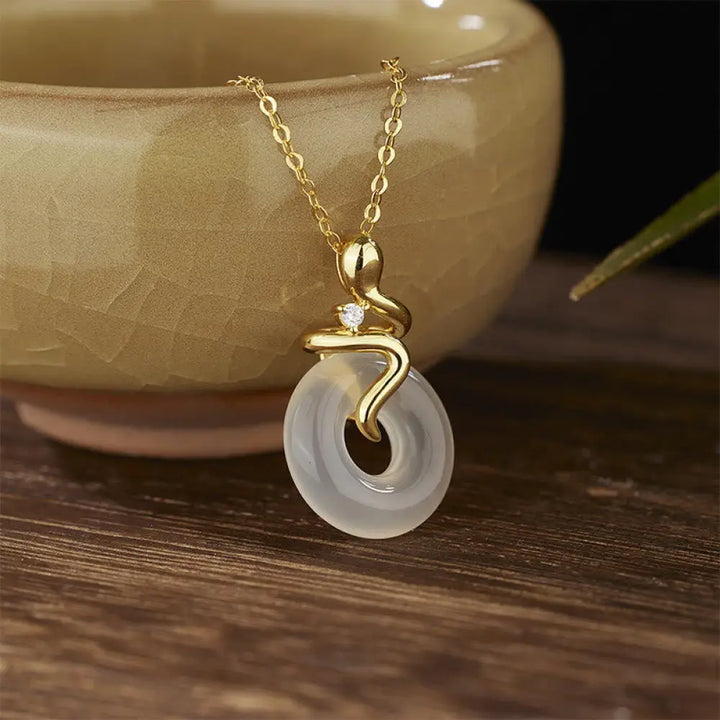 Buddha Stones 925 Sterling Silver Year Of The Snake Chalcedony Peace Buckle Positive Necklace Pendant - BWOOOH