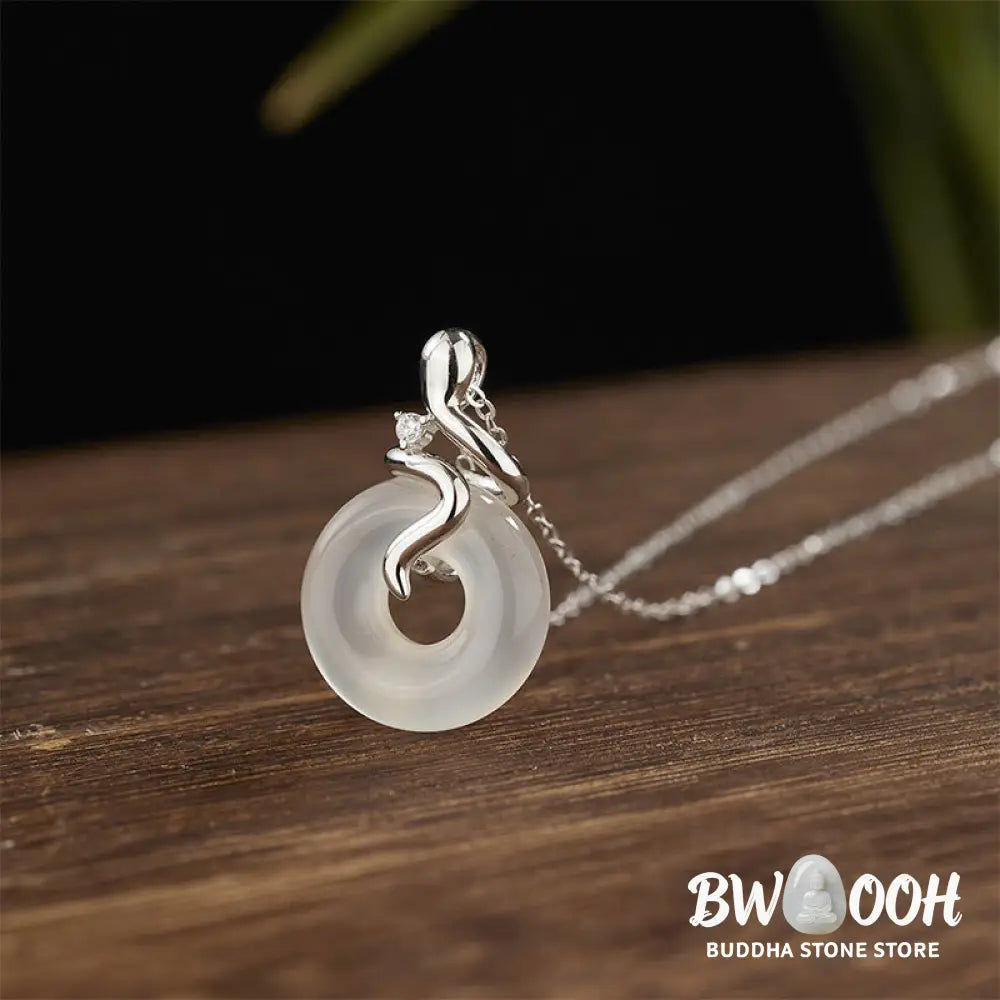 Buddha Stones 925 Sterling Silver Year Of The Snake Chalcedony Peace Buckle Positive Necklace Pendant - BWOOOH