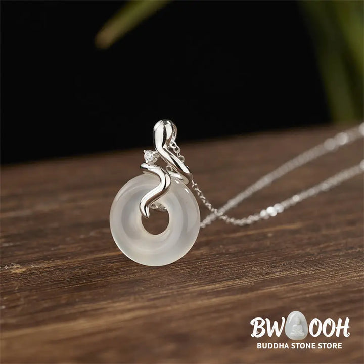 Buddha Stones 925 Sterling Silver Year Of The Snake Chalcedony Peace Buckle Positive Necklace Pendant - BWOOOH