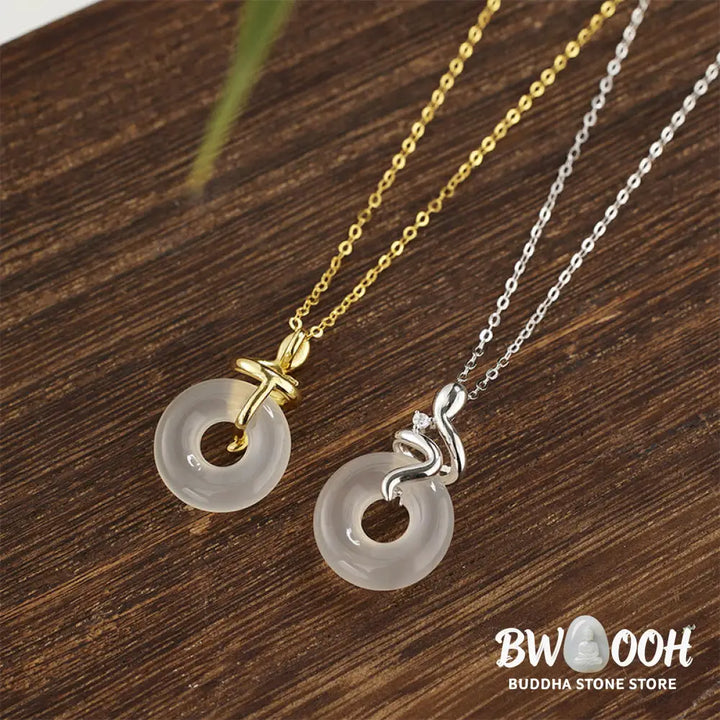 Buddha Stones 925 Sterling Silver Year Of The Snake Chalcedony Peace Buckle Positive Necklace Pendant - BWOOOH