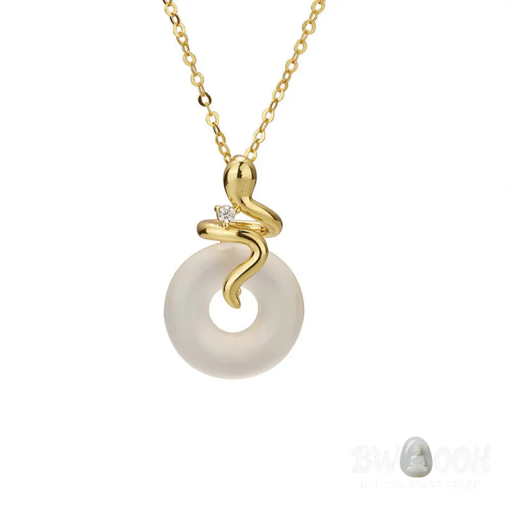Buddha Stones 925 Sterling Silver Year Of The Snake Chalcedony Peace Buckle Positive Necklace Pendant - BWOOOH