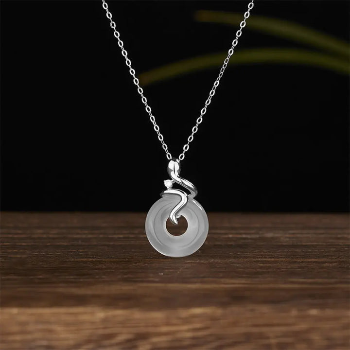 Buddha Stones 925 Sterling Silver Year Of The Snake Chalcedony Peace Buckle Positive Necklace Pendant - BWOOOH