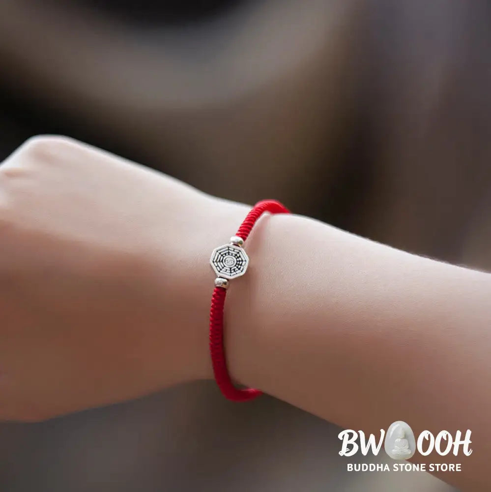 Buddha Stones 925 Sterling Silver Yin Yang Bagua Symbol Cinnabar String Concentration Bracelet - BWOOOH - Bracelet