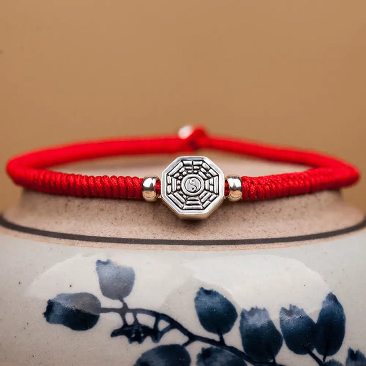 BWOOOH 925 Sterling Silver Yin Yang Bagua Symbol Cinnabar String Concentration Bracelet - BWOOOH - Bracelet
