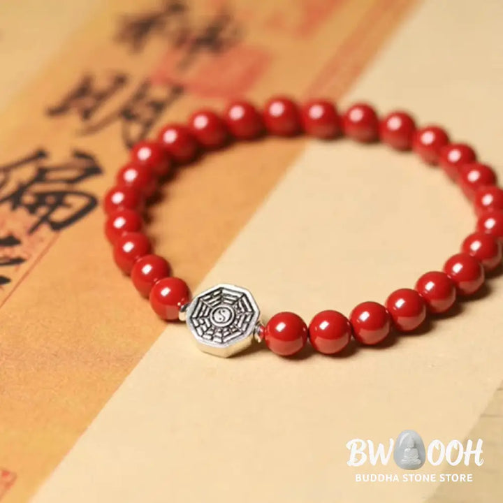 Buddha Stones 925 Sterling Silver Yin Yang Bagua Symbol Cinnabar String Concentration Bracelet - BWOOOH - Bracelet