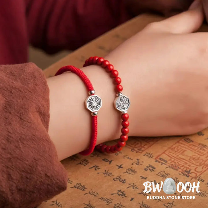 Buddha Stones 925 Sterling Silver Yin Yang Bagua Symbol Cinnabar String Concentration Bracelet - BWOOOH - Bracelet