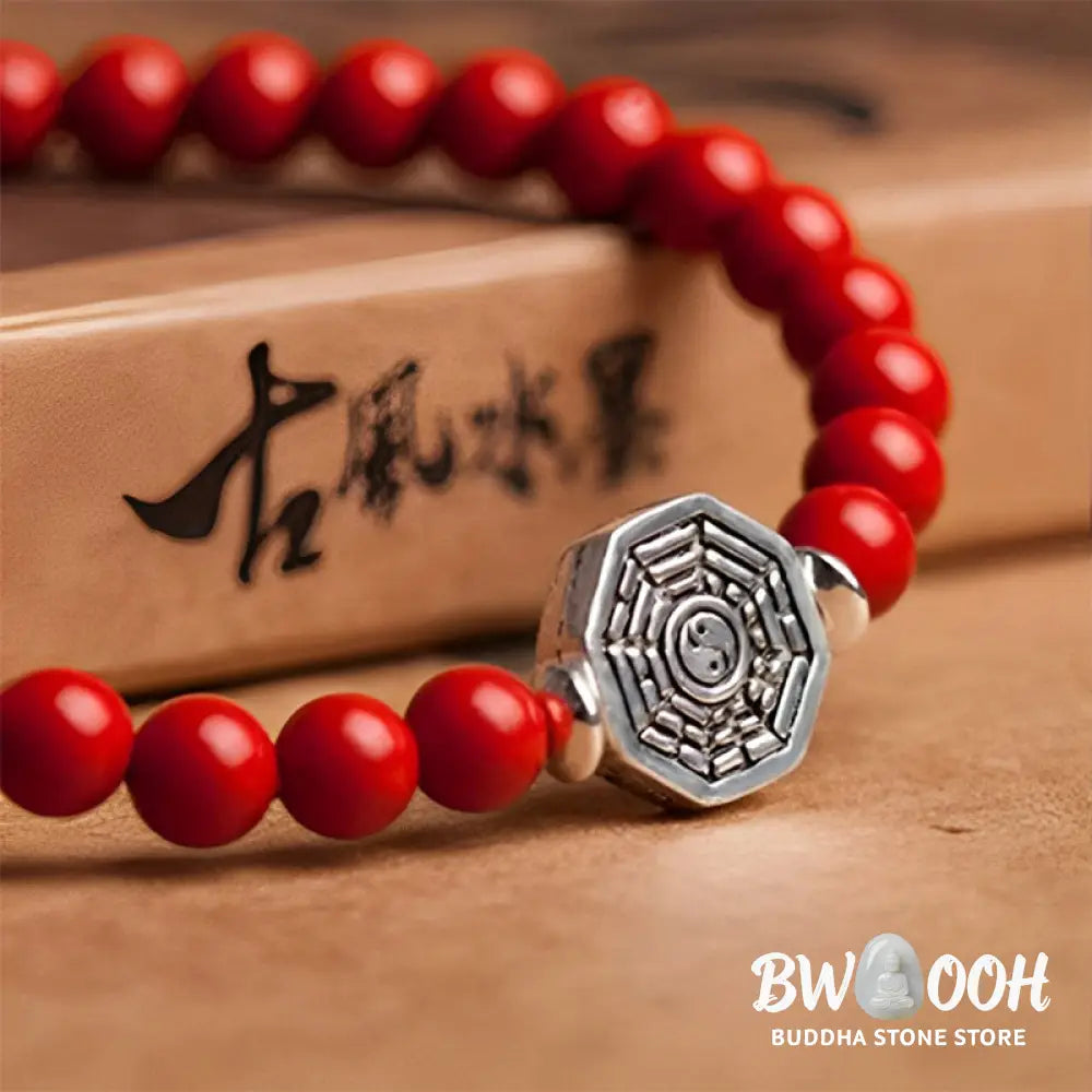 Buddha Stones 925 Sterling Silver Yin Yang Bagua Symbol Cinnabar String Concentration Bracelet - BWOOOH - Bracelet