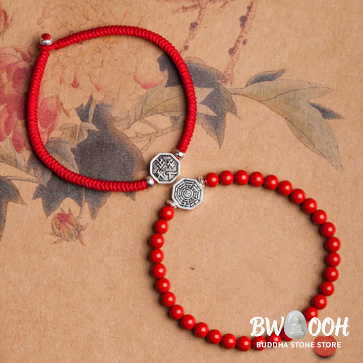 Buddha Stones 925 Sterling Silver Yin Yang Bagua Symbol Cinnabar String Concentration Bracelet - BWOOOH - Bracelet
