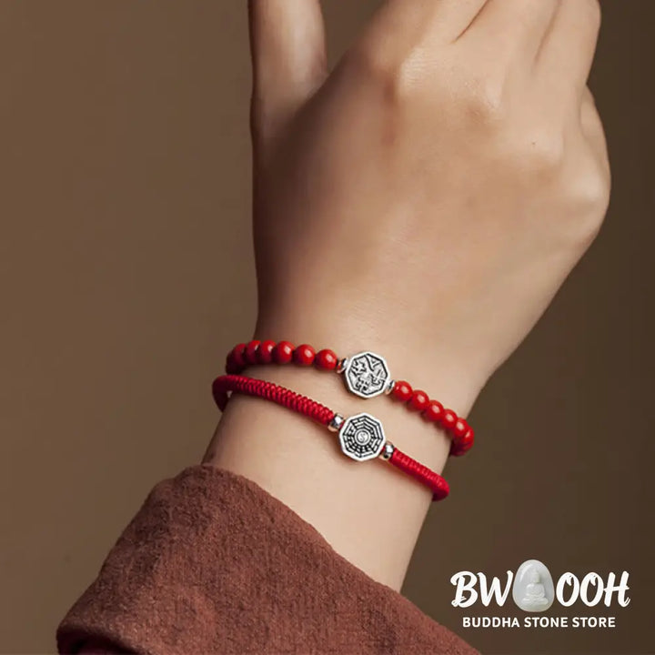 Buddha Stones 925 Sterling Silver Yin Yang Bagua Symbol Cinnabar String Concentration Bracelet - BWOOOH - Bracelet