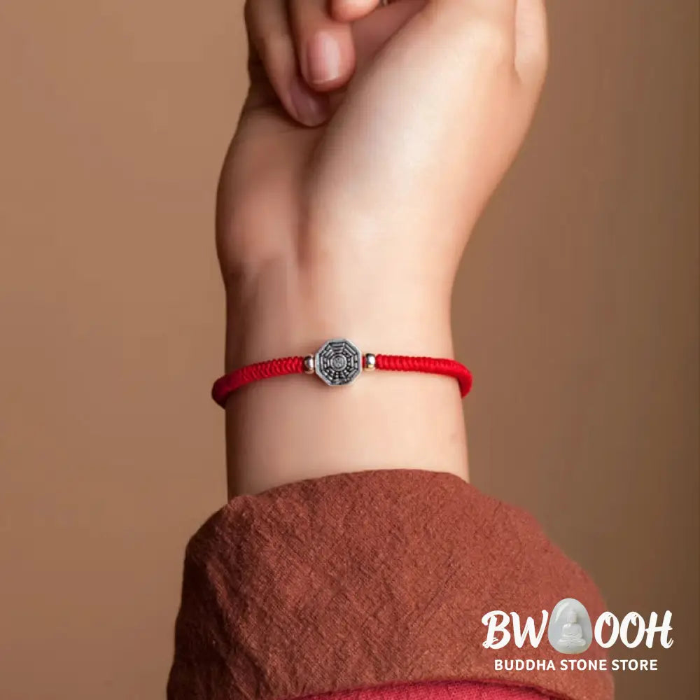 Buddha Stones 925 Sterling Silver Yin Yang Bagua Symbol Cinnabar String Concentration Bracelet - BWOOOH - Bracelet