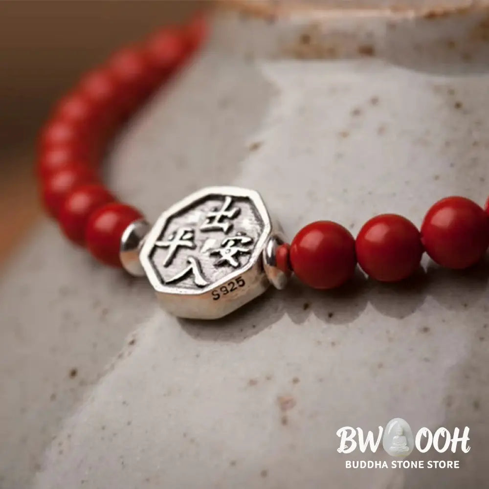 Buddha Stones 925 Sterling Silver Yin Yang Bagua Symbol Cinnabar String Concentration Bracelet - BWOOOH - Bracelet