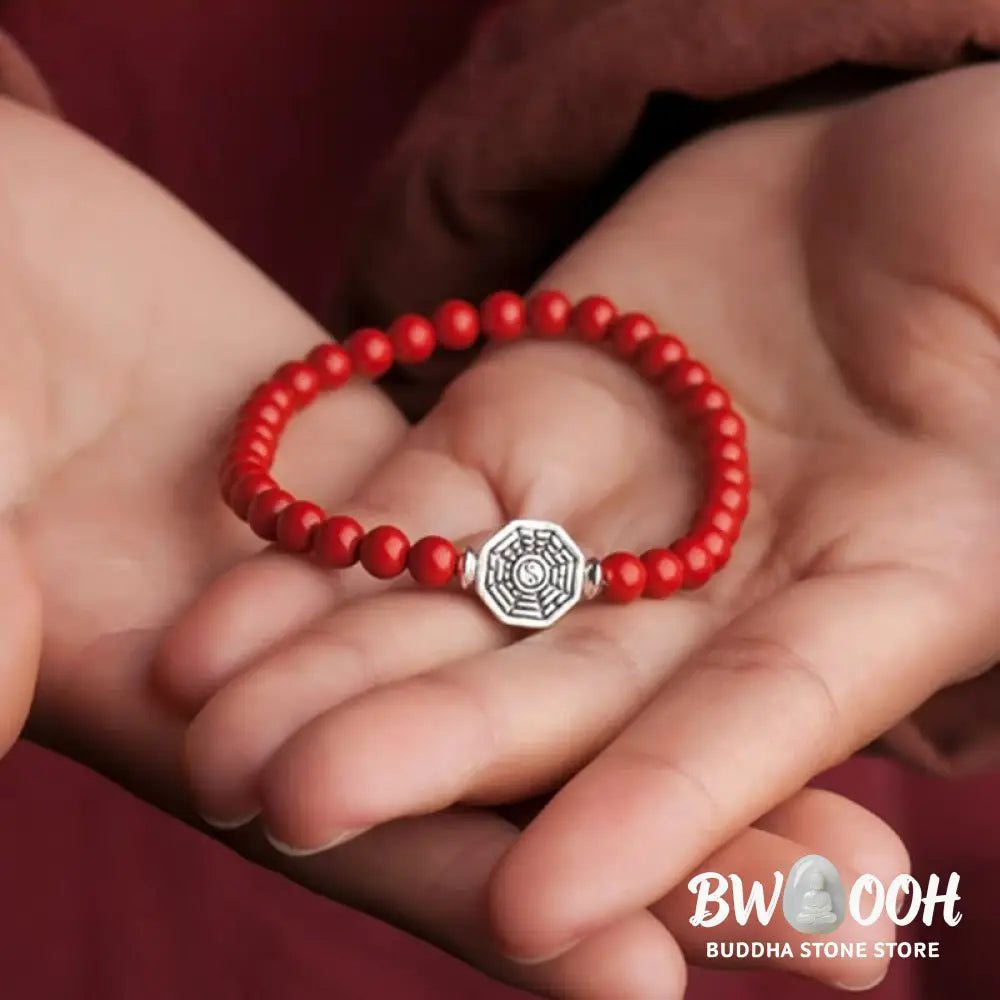 Buddha Stones 925 Sterling Silver Yin Yang Bagua Symbol Cinnabar String Concentration Bracelet - BWOOOH - Bracelet
