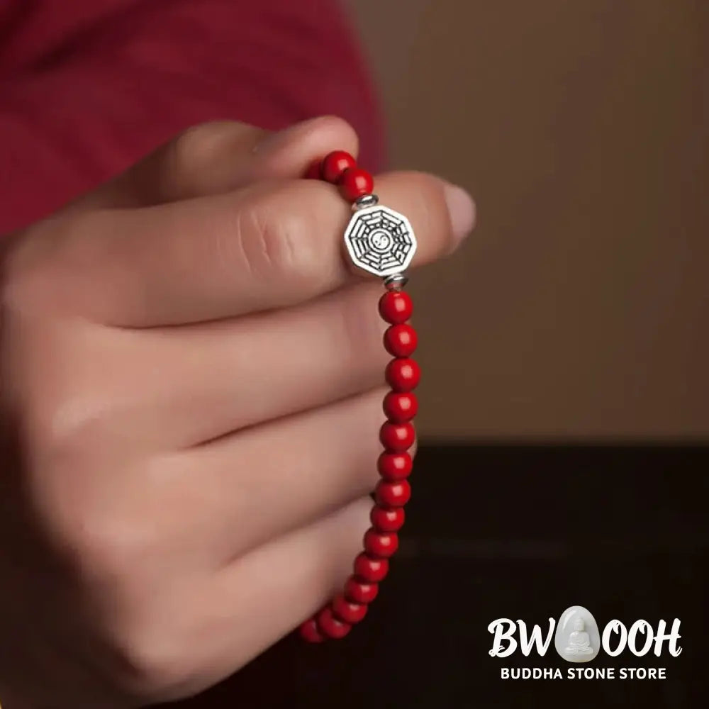 Buddha Stones 925 Sterling Silver Yin Yang Bagua Symbol Cinnabar String Concentration Bracelet - BWOOOH - Bracelet