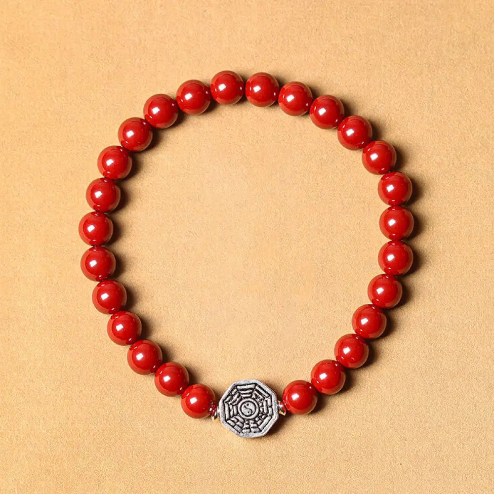 Buddha Stones 925 Sterling Silver Yin Yang Bagua Symbol Cinnabar String Concentration Bracelet - BWOOOH - Cinnabar