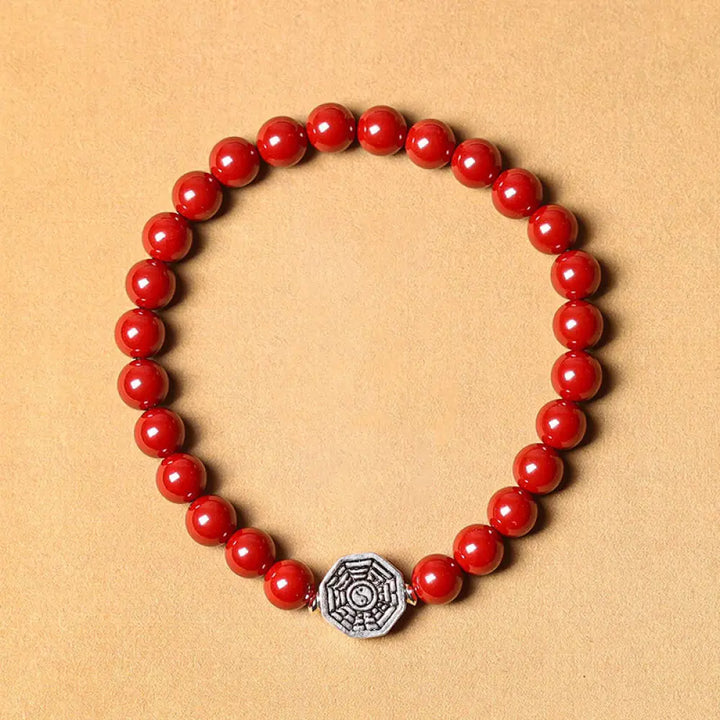 Buddha Stones 925 Sterling Silver Yin Yang Bagua Symbol Cinnabar String Concentration Bracelet - BWOOOH - Cinnabar