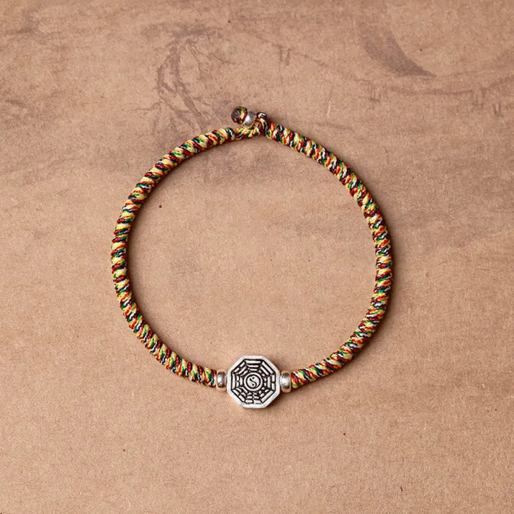 Buddha Stones 925 Sterling Silver Yin Yang Bagua Symbol Cinnabar String Concentration Bracelet - BWOOOH - Colorful Rope