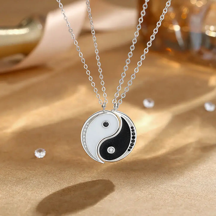 Buddha Stones 925 Sterling Silver Yin Yang Symbol Harmnoy Necklace Pendant - BWOOOH - 2Pcs Black&amp;White Yin Yang