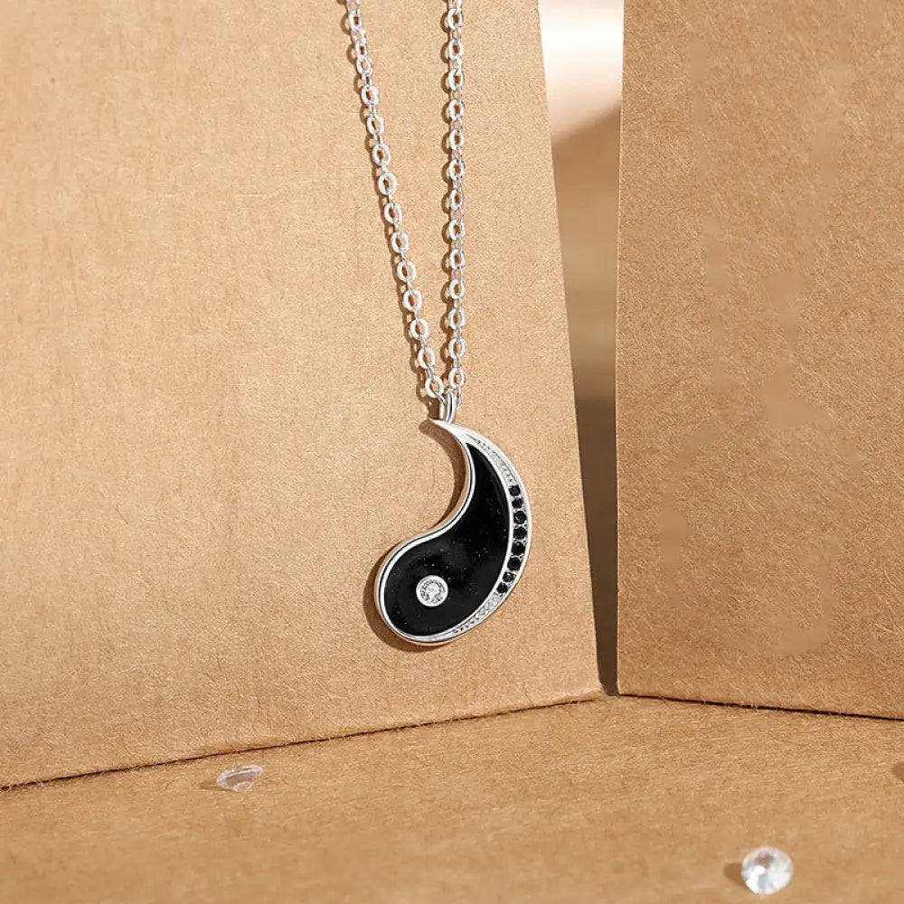 Buddha Stones 925 Sterling Silver Yin Yang Symbol Harmnoy Necklace Pendant - BWOOOH - Black - Necklaces &amp; Pendants