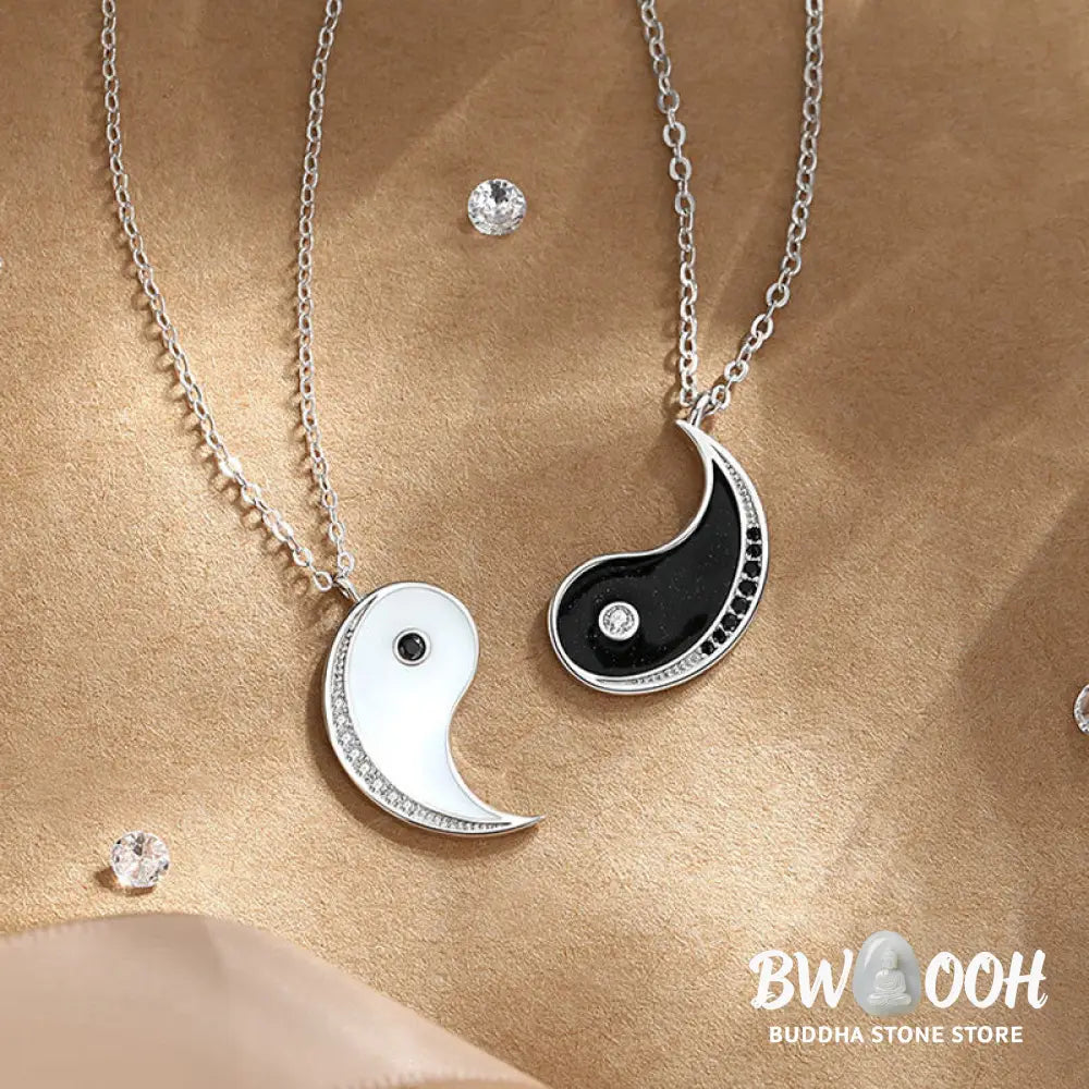 Buddha Stones 925 Sterling Silver Yin Yang Symbol Harmnoy Necklace Pendant - BWOOOH - Necklaces &amp; Pendants