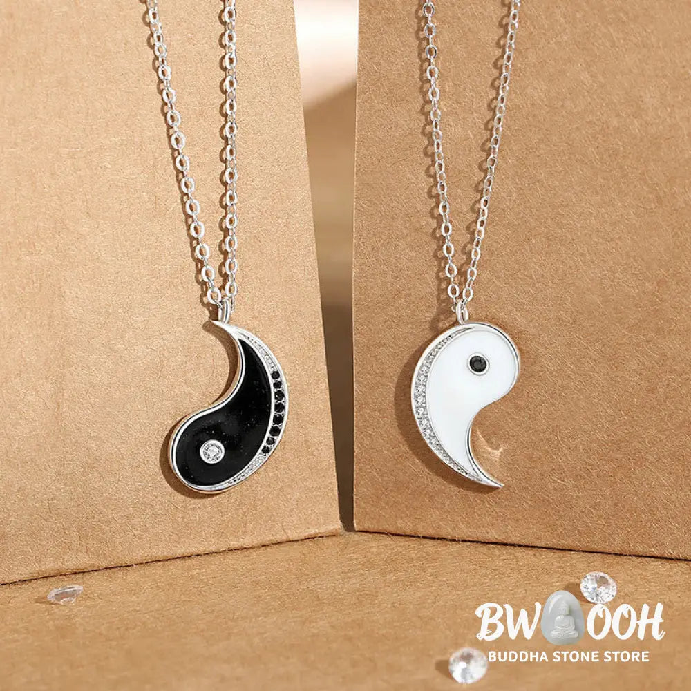 Buddha Stones 925 Sterling Silver Yin Yang Symbol Harmnoy Necklace Pendant - BWOOOH - Necklaces & Pendants