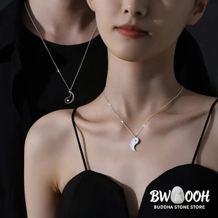 Buddha Stones 925 Sterling Silver Yin Yang Symbol Harmnoy Necklace Pendant - BWOOOH - Necklaces &amp; Pendants
