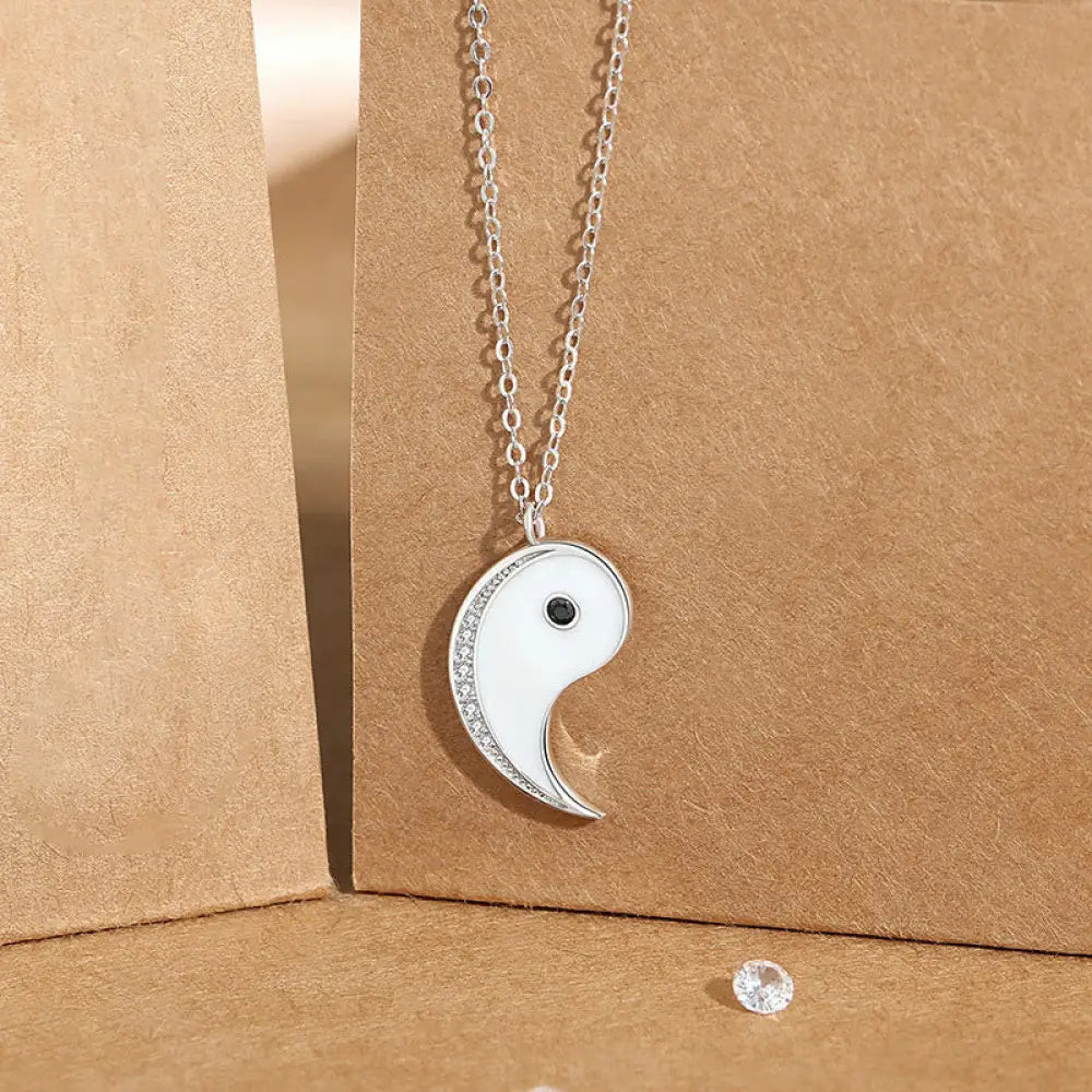 Buddha Stones 925 Sterling Silver Yin Yang Symbol Harmnoy Necklace Pendant - BWOOOH - White - Necklaces &amp; Pendants