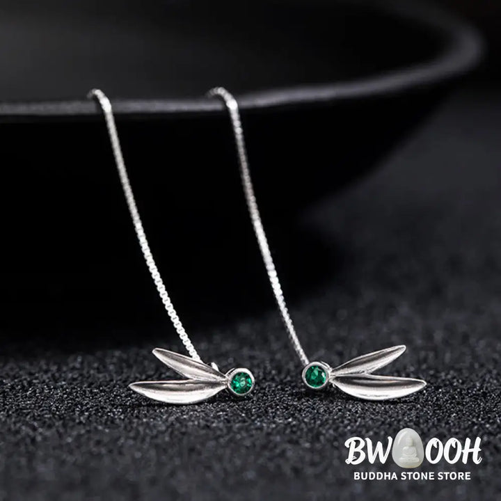 Buddha Stones 925 Sterling Silver Zircon Pearl Bamboo Leaves Protection Drop Earrings - Bamboo Leaves Earrings