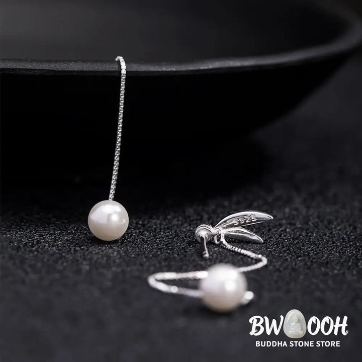 Buddha Stones 925 Sterling Silver Zircon Pearl Bamboo Leaves Protection Drop Earrings - Bamboo Leaves Earrings