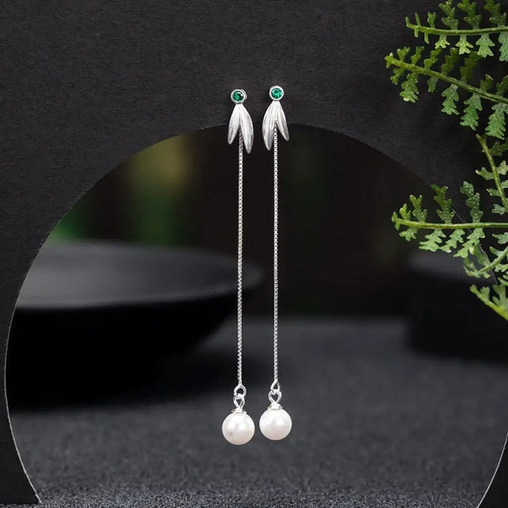 BWOOOH 925 Sterling Silver Zircon Pearl Bamboo Leaves Protection Drop Earrings — Sterling Silver crystal healing bracelet ...