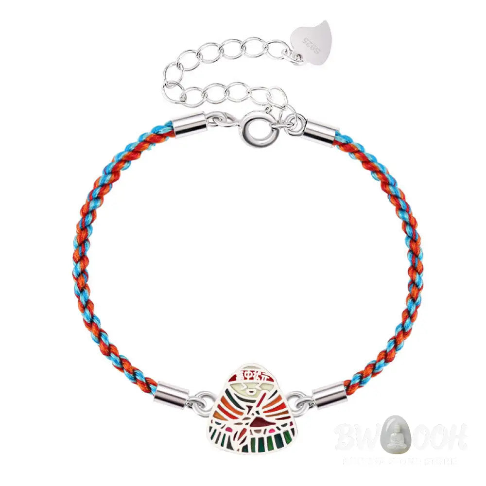 Buddha Stones 925 Sterling Silver Zongzi Pattern Luck Multicolored Handcrafted Bracelet - BWOOOH - Bracelet