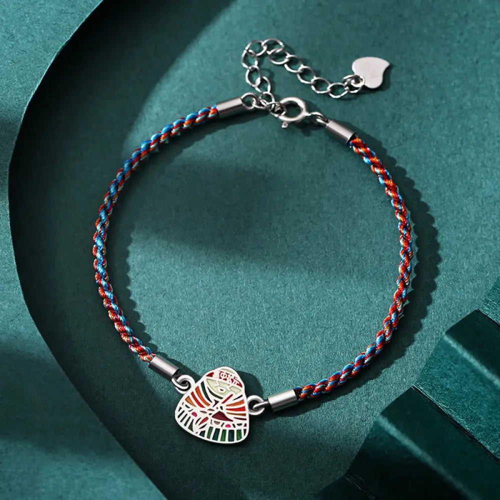 Buddha Stones 925 Sterling Silver Zongzi Pattern Luck Multicolored Handcrafted Bracelet - BWOOOH - Blue Colorful Rope